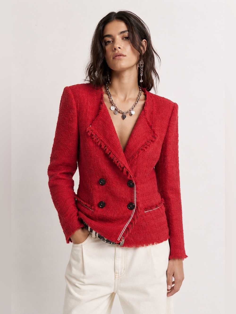 Isabel Marant Etoile Red Tweed Flenn Jacket Size 44 US 12